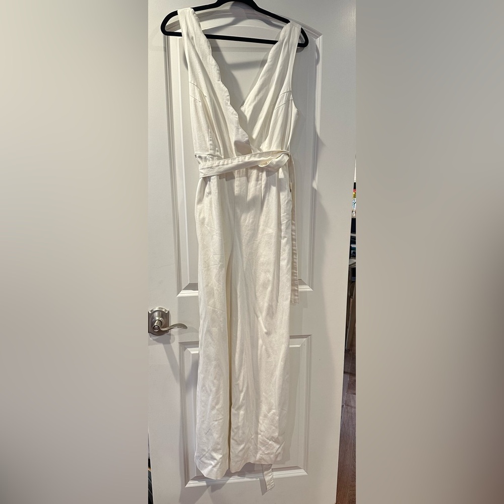 Anthropologie White Jumpsuit with Tie Waist and Wide-Leg Design